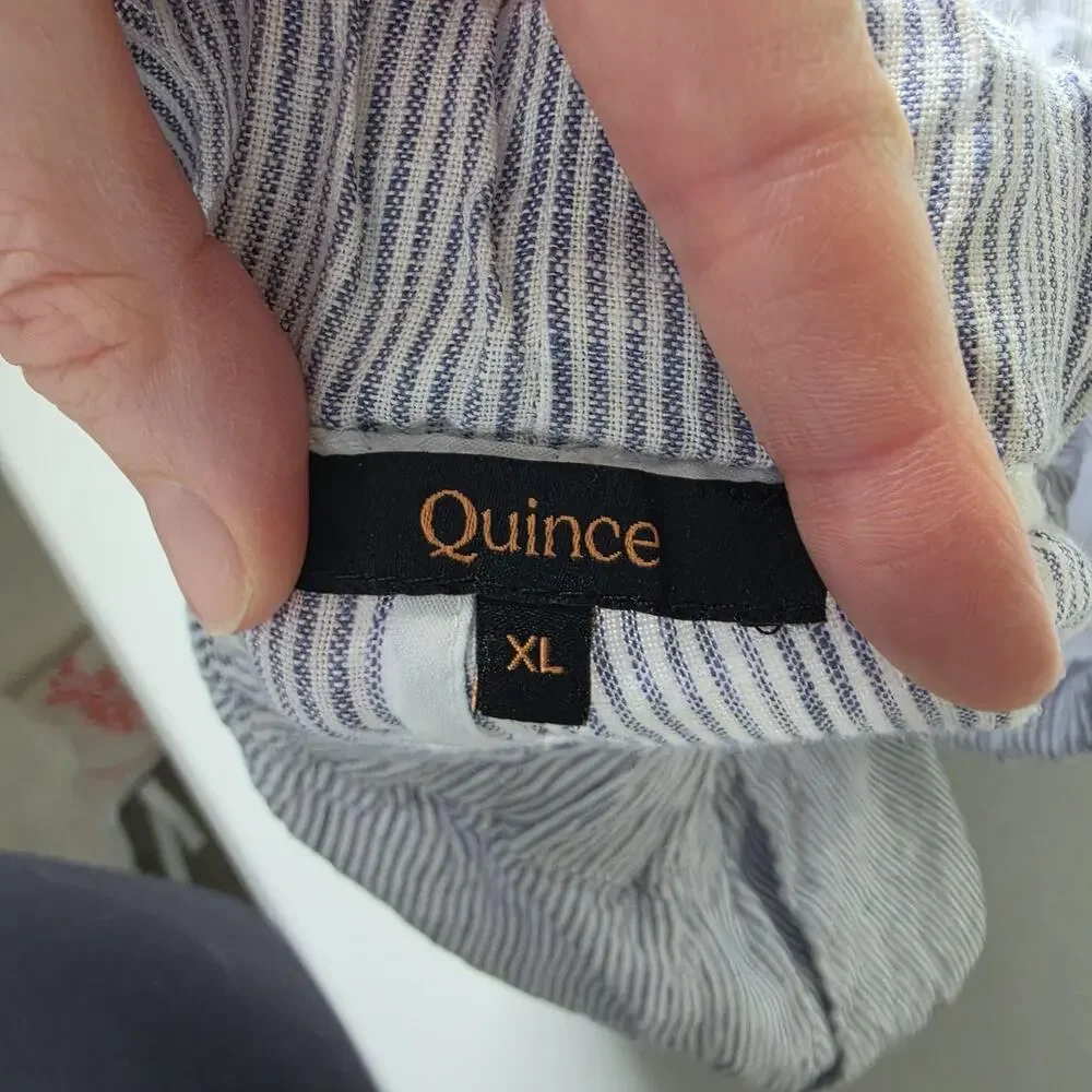 Quince Pants Womens XL Blue Pinstripe Linen wide leg Elastic Waist Casual Summer